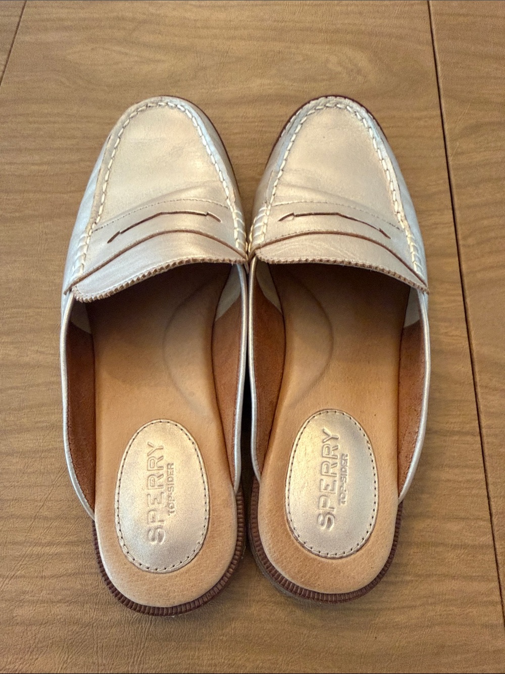 Sperry Metallic Gold Leather Penny Loafer Mules - Picture 2 of 4
